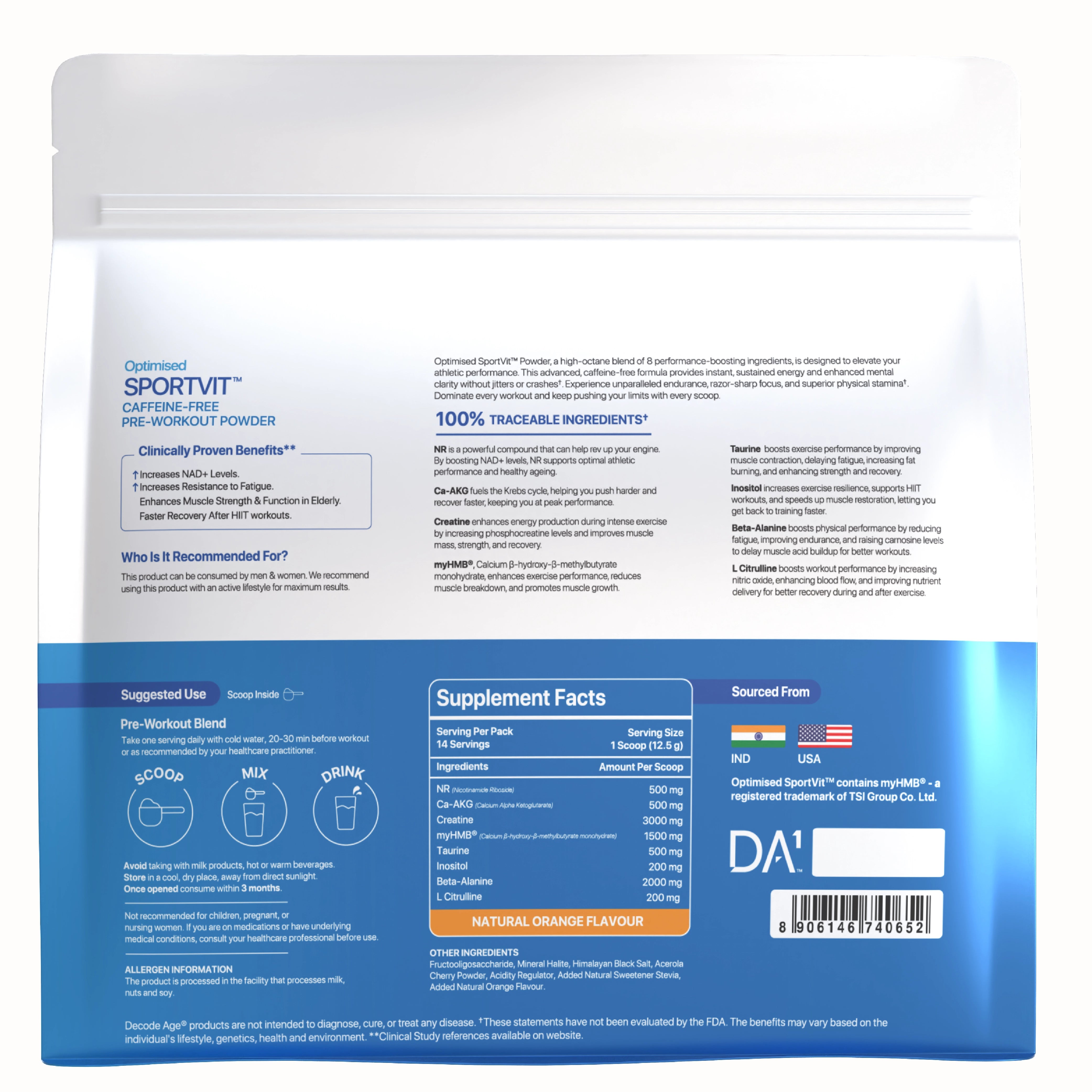 SportVit Caffeine Free Pre-Workout Supplement | 14 Servings