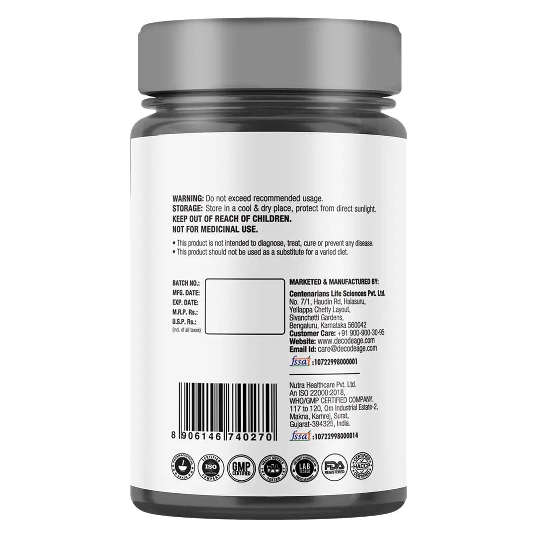 Decode Age Capsule Ca-AKG Supplement Calcium Alpha-Ketoglutarate (30 Veg Capsules)