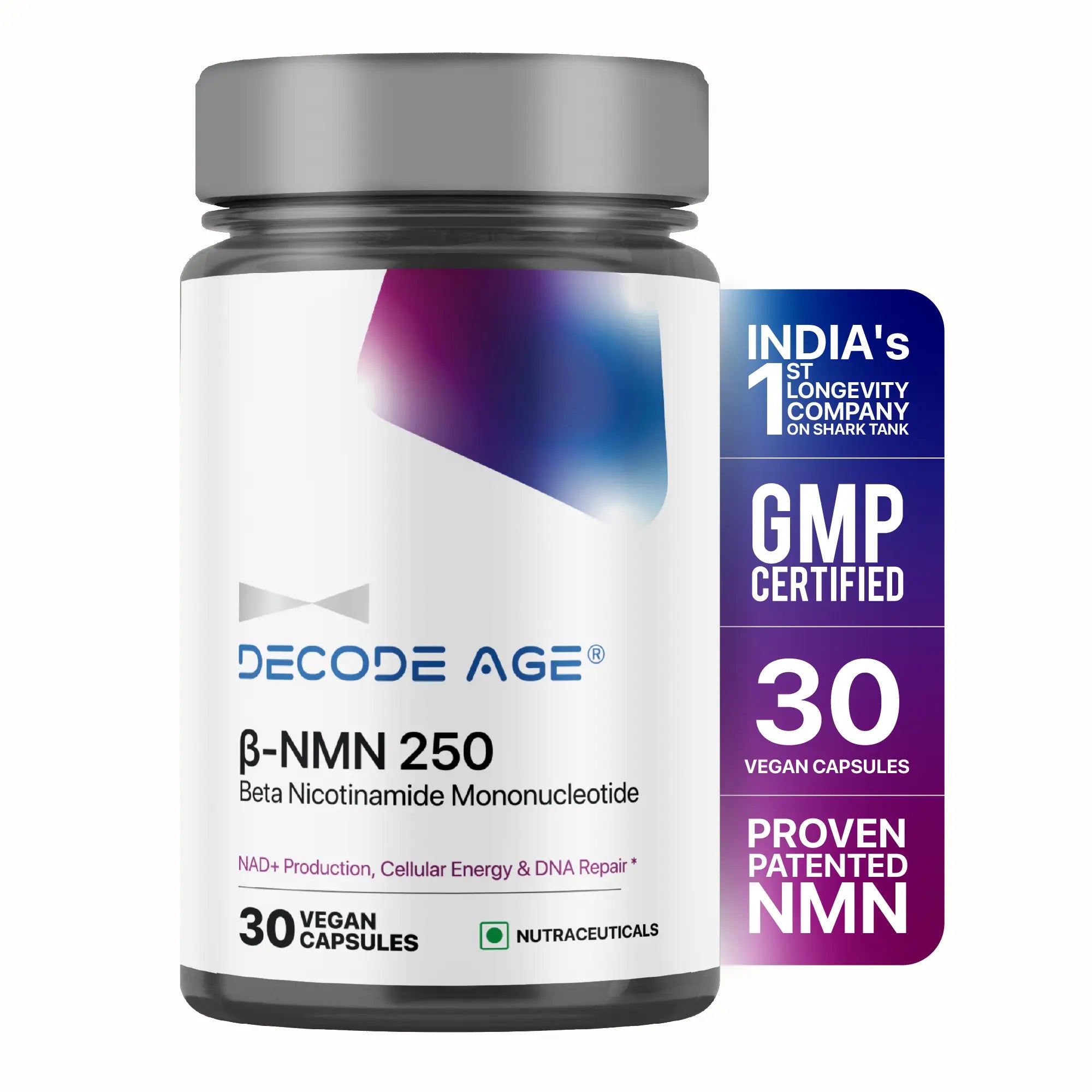 Boost NAD+, Improve Energy, Brain, Skin, and Muscle Health with NMN 250mg by Decode Age