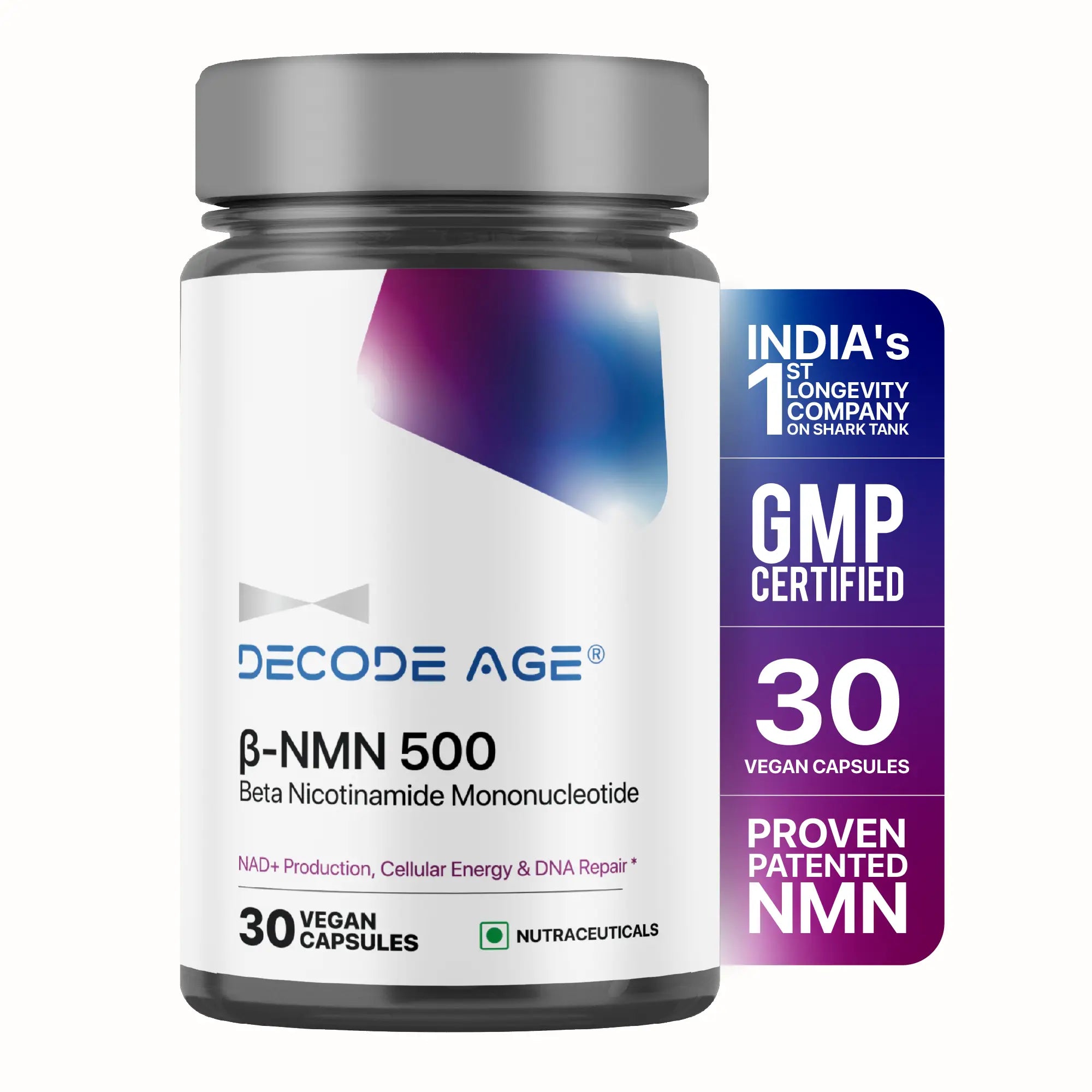 Boost NAD+, Improve Energy, Brain, Skin, and Muscle Health with NMN 500mg by Decode Age