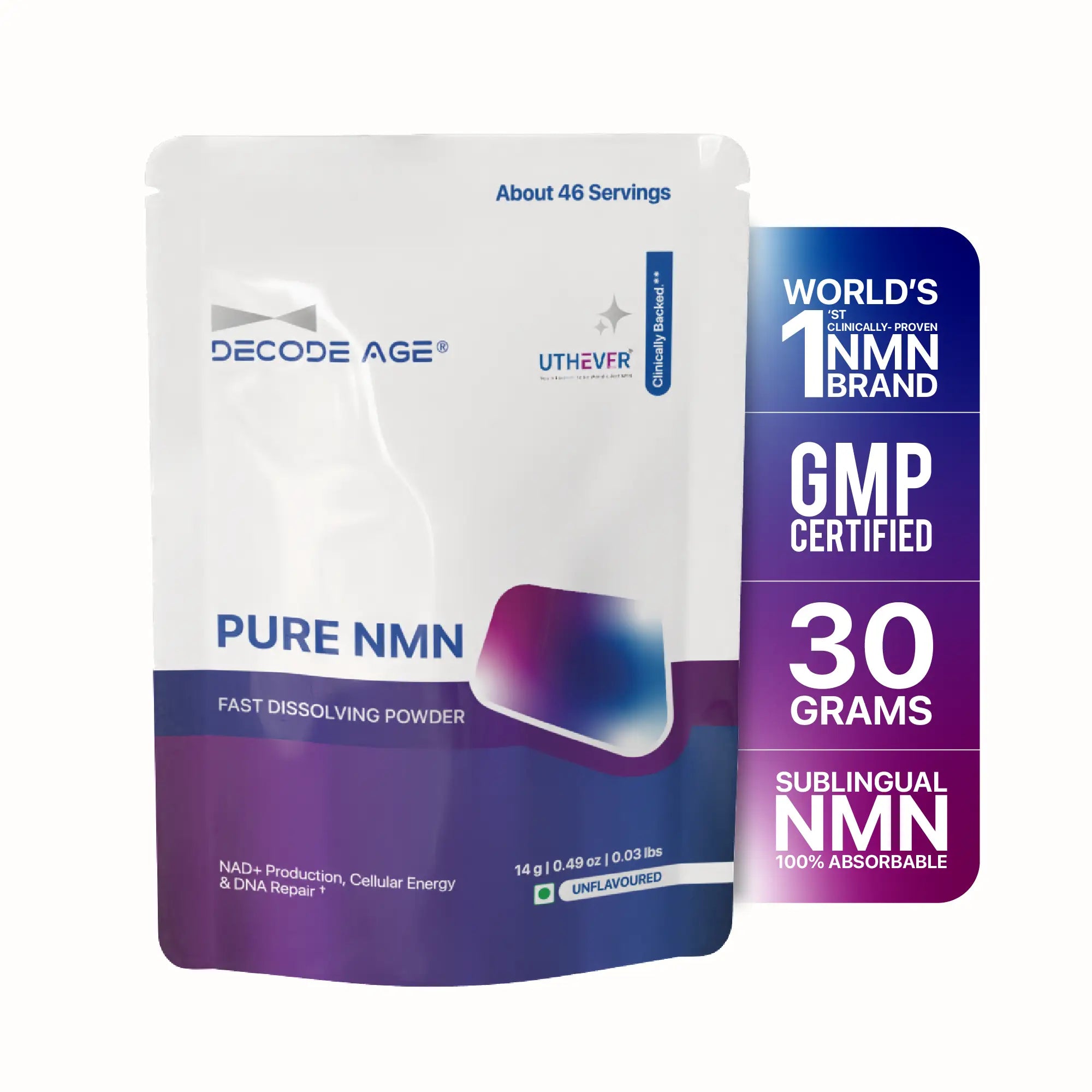 Boost NAD+, improve energy, brain, skin, muscle health with NMN Powder by Decode Age