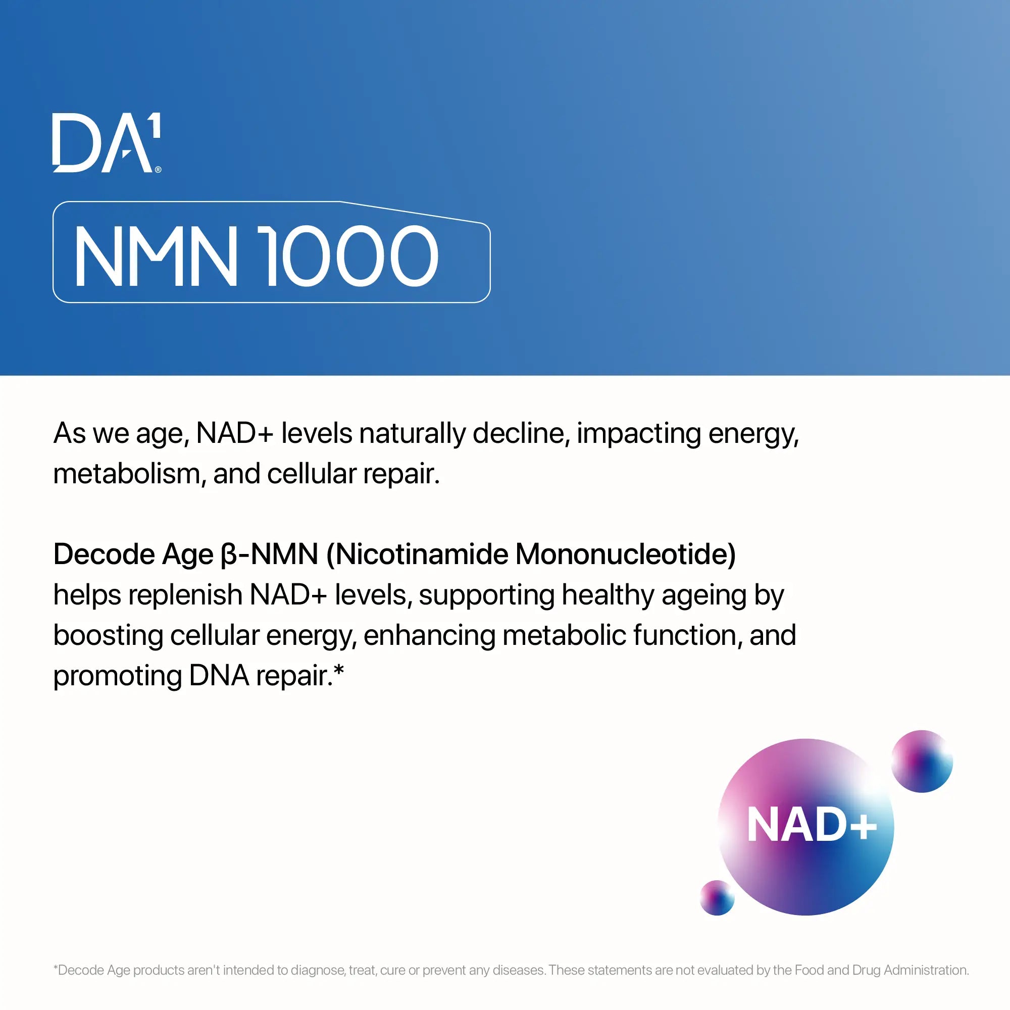 Boost NAD+, Improve Energy, Brain, Skin, and Muscle Health with NMN 1000mg by Decode Age