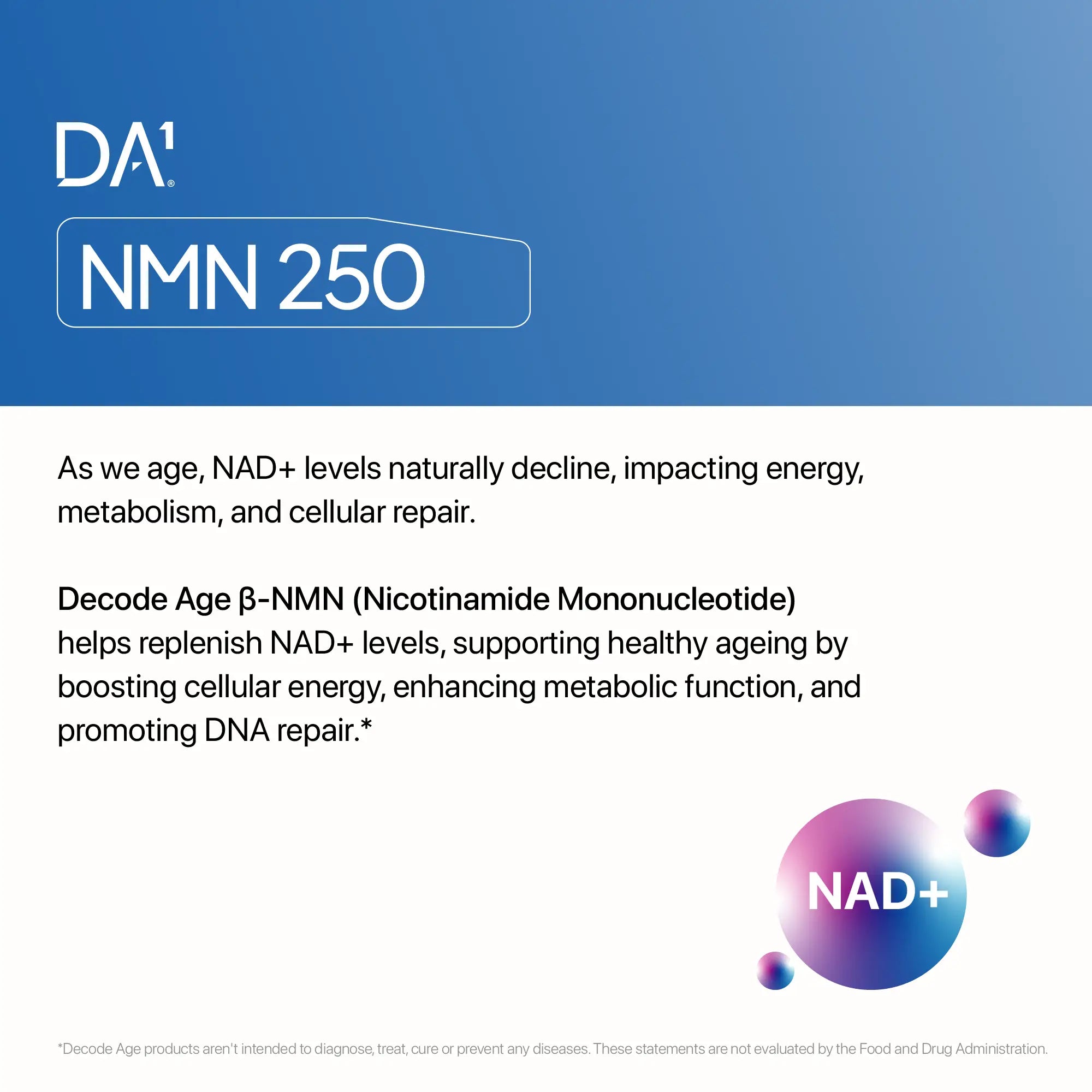 Boost NAD+, Improve Energy, Brain, Skin, and Muscle Health with NMN 250mg by Decode Age