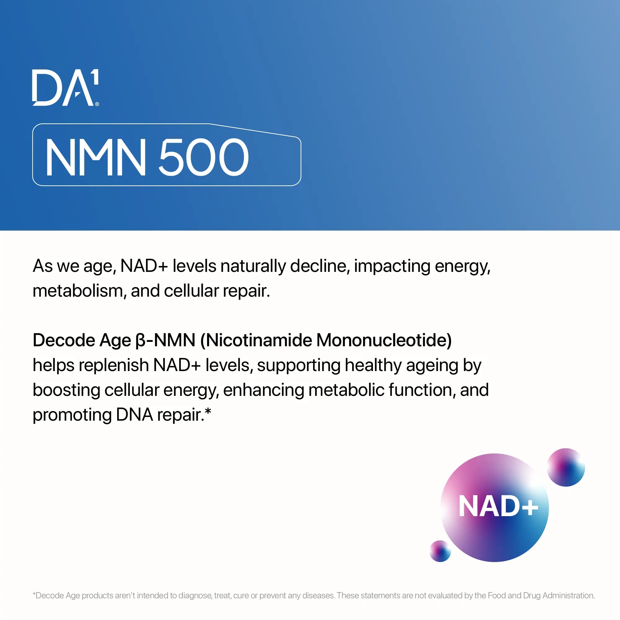 Boost NAD+, Improve Energy, Brain, Skin, and Muscle Health with NMN 500mg by Decode Age