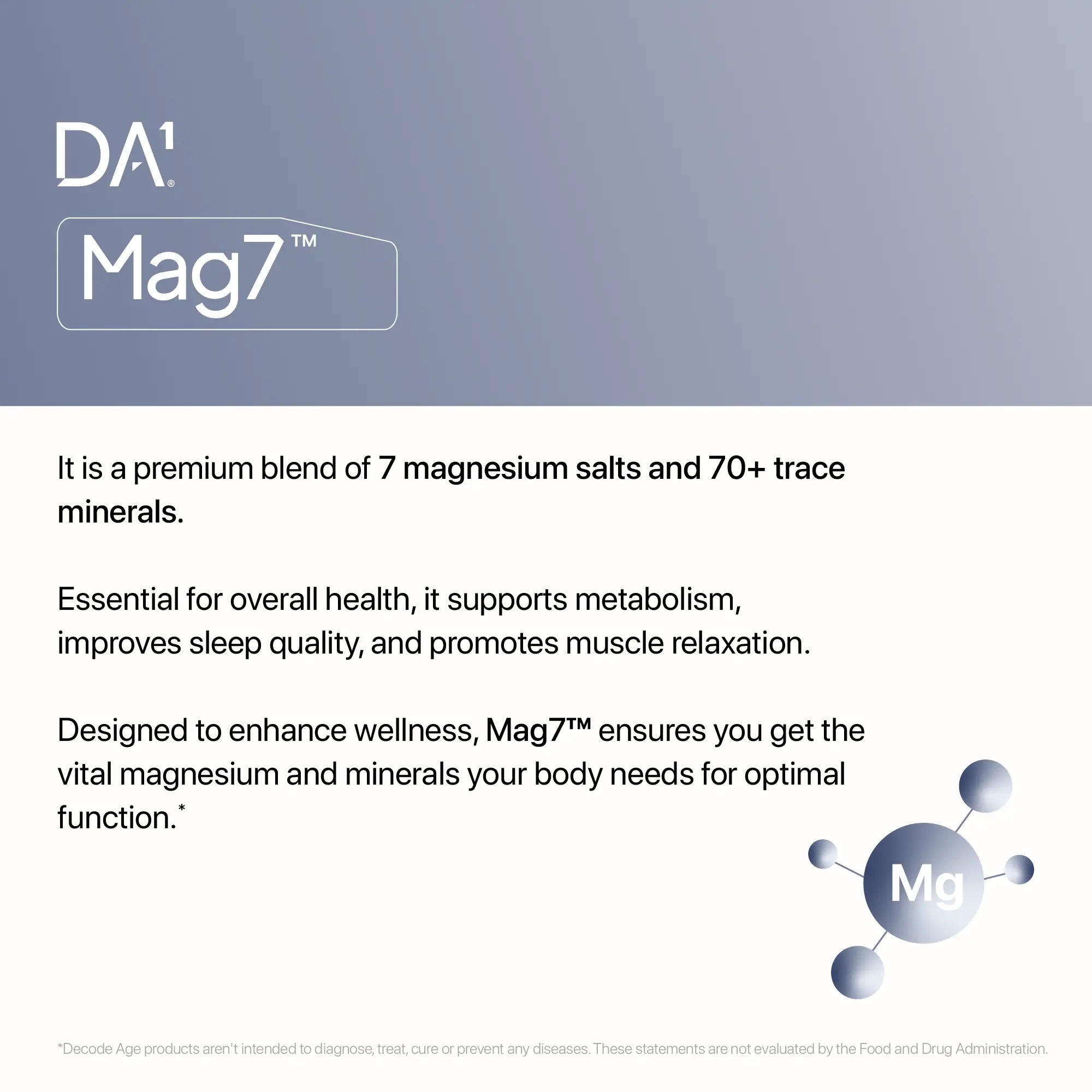 Support mood, sleep, recovery, metabolism and  relaxation, support healthy ageing with magnesium decode age mag7 supplement