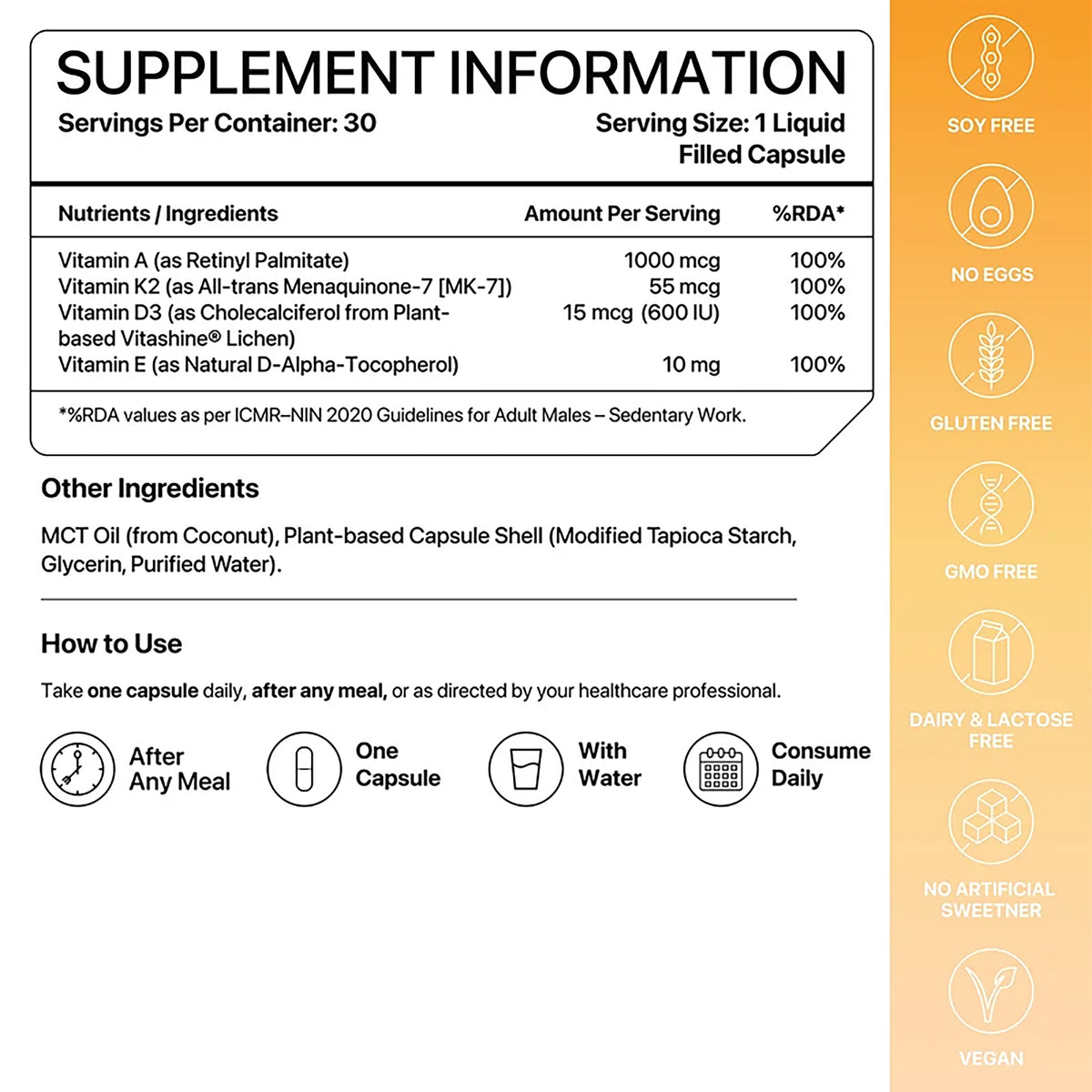 DAKE 600 IU Multivitamin | Vitamin D3, K2 (MK-7), A & E