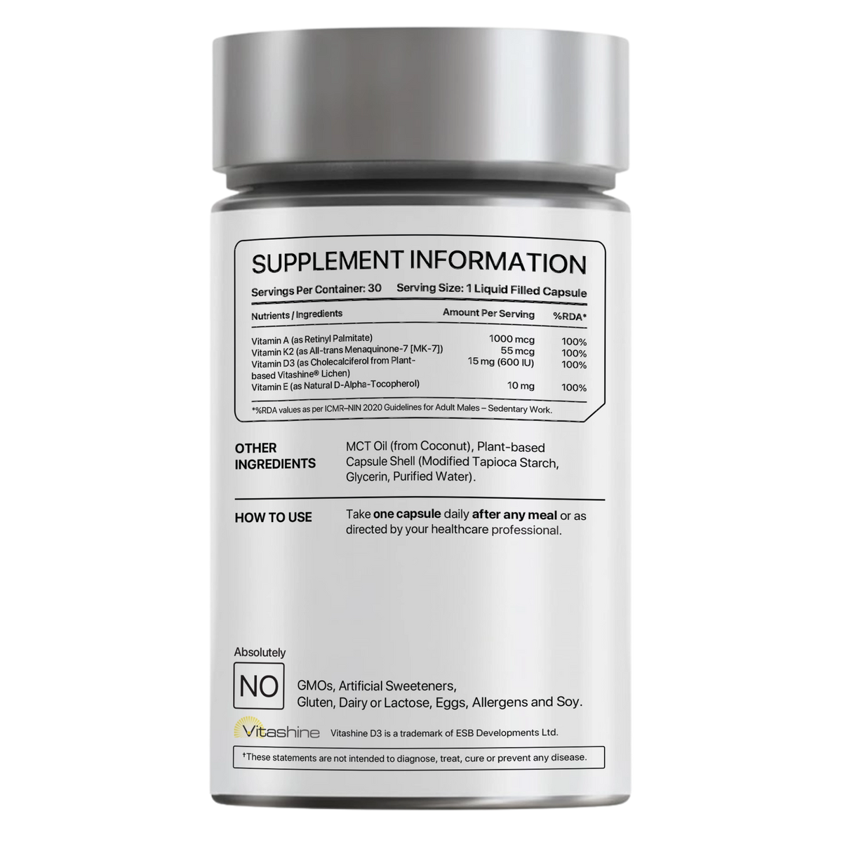 DAKE 600 IU Multivitamin | Vitamin D3, K2 (MK-7), A & E