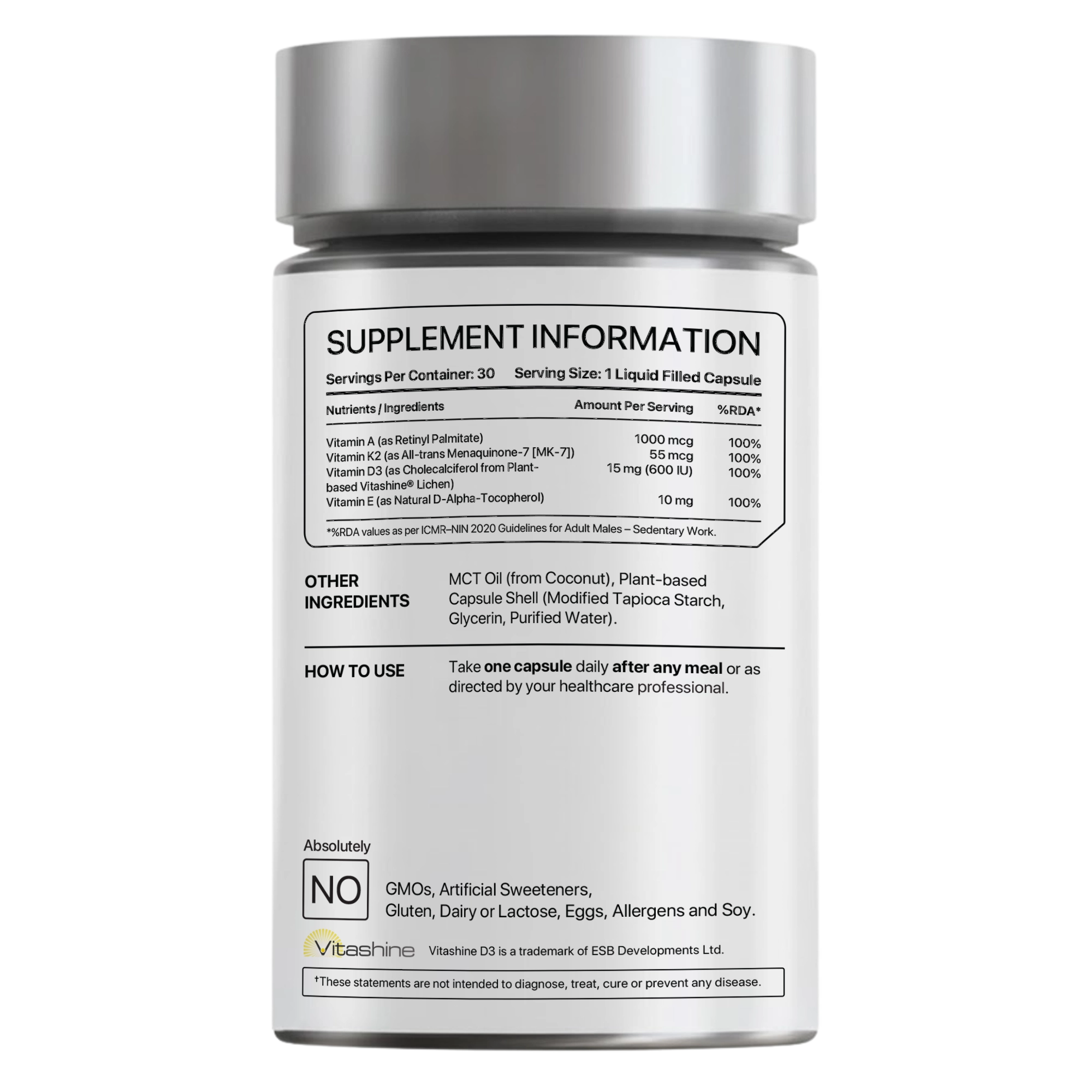 DAKE 600 IU Multivitamin | Vitamin D3, K2 (MK-7), A & E