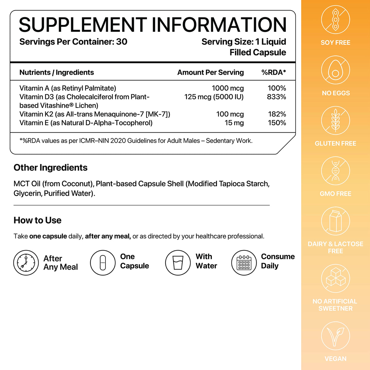 DAKE 5000 IU Multivitamin | High-Potency Vitamin D3, K2(MK-7), A & E Supplements