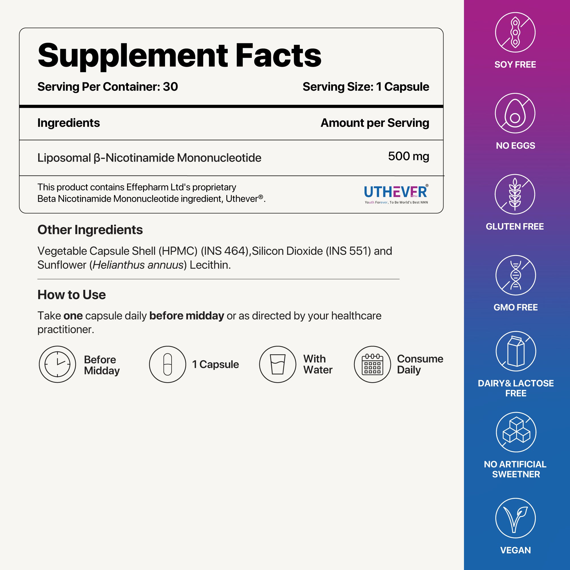 Liposomal NMN | Βeta Nicotinamide Mononucleotide | NAD+ Booster| 500mg, 30 Vegan Capsules