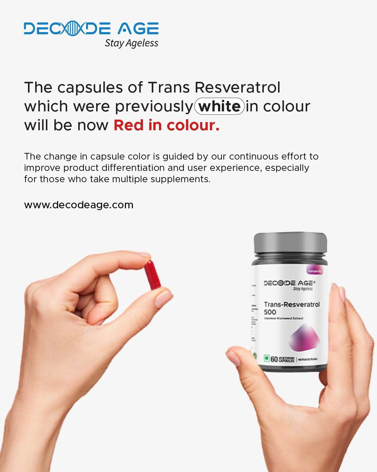 Trans Resveratrol 500mg | 99% Pure Japanese Knotweed Extract | 60 Capsule - Decode Age