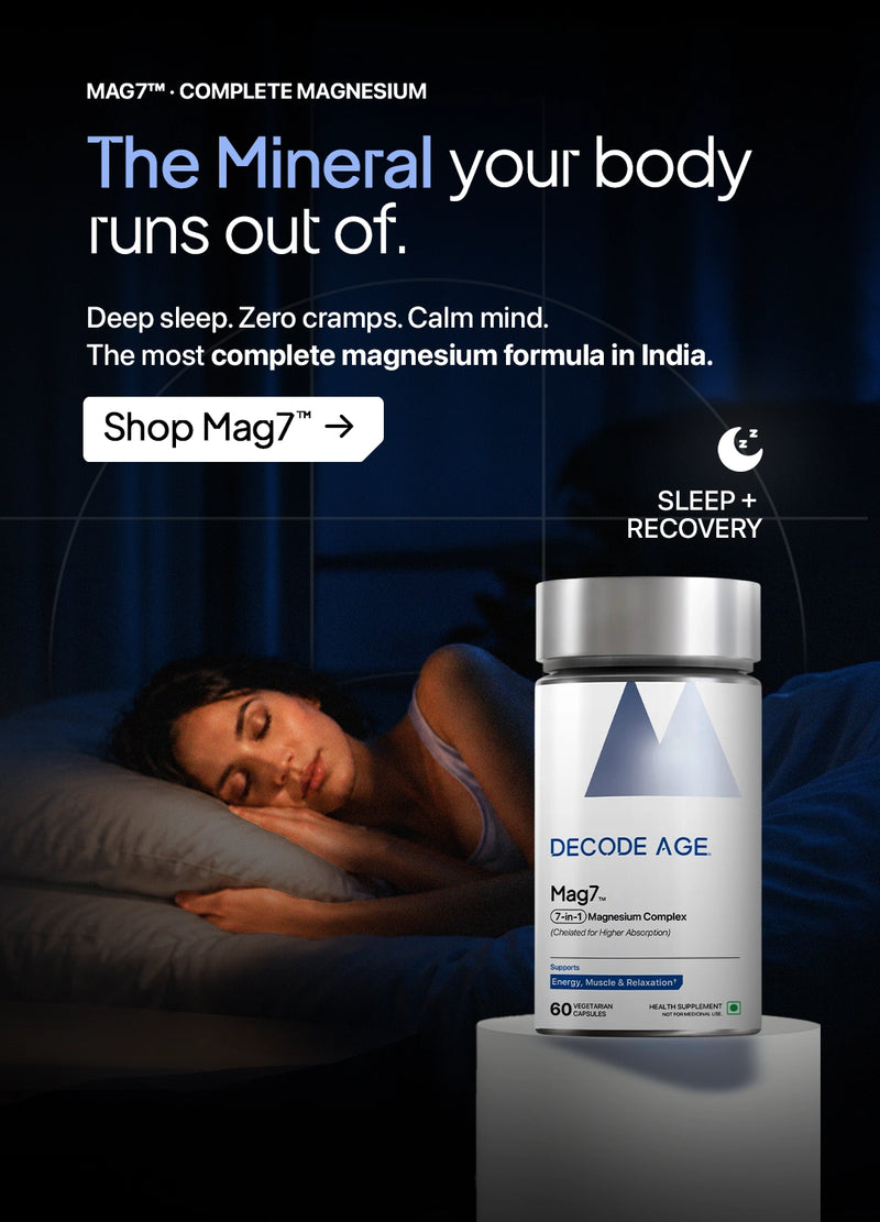 Mag7 magnesium supplement with 7 forms of magnesium for deep sleep, recovery, stress support and muscle health.
 